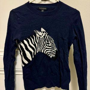 Banana Republic Navy Zebra Animal Italian Merino Wool Sweater